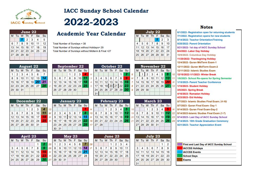 Calendar 2022-2023 – IACC Sunday School