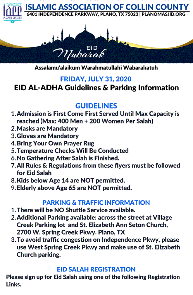 Eid Prayer Schedule Plano Masjid