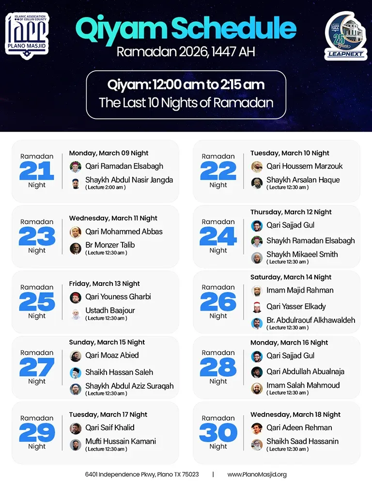 Qiyam Schedule Ramadan